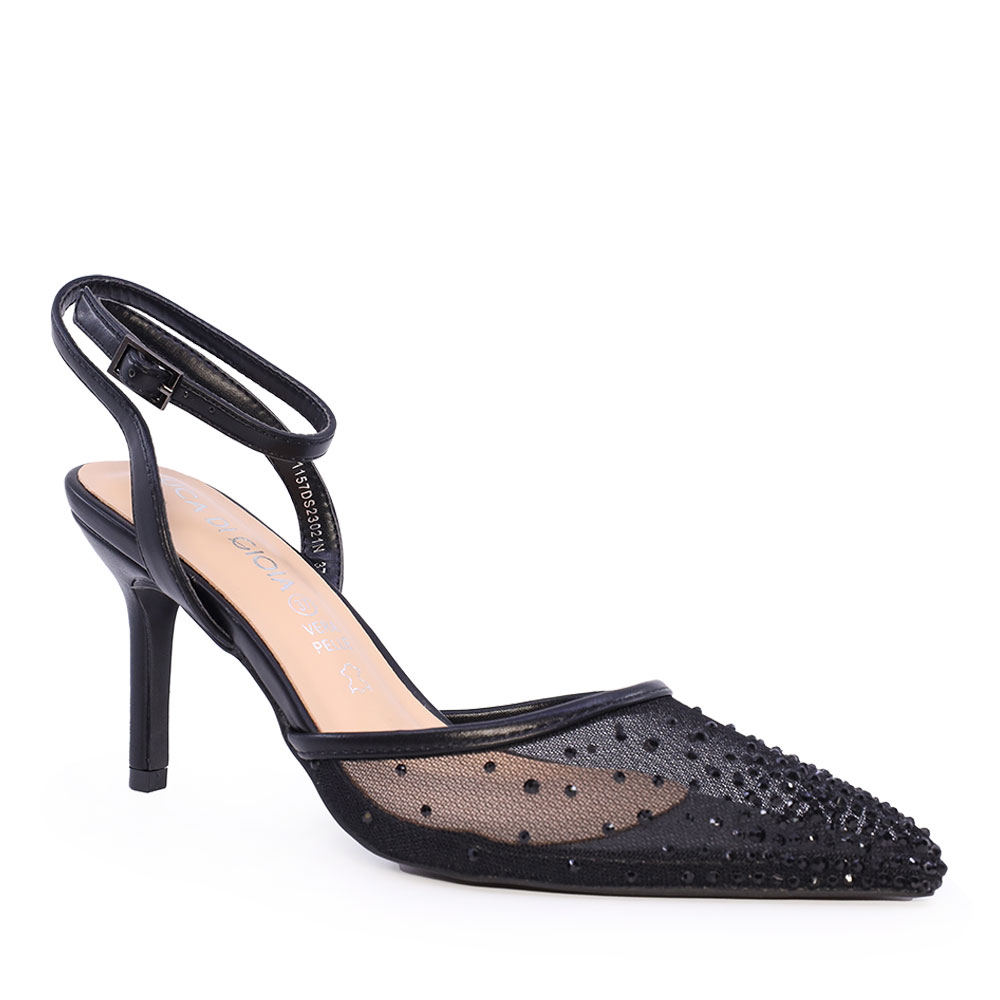 Pantofi slingback cu toc înalt femei Luca di Gioia negri cu ștrasuri 1157DS23021N - 1 | YEO