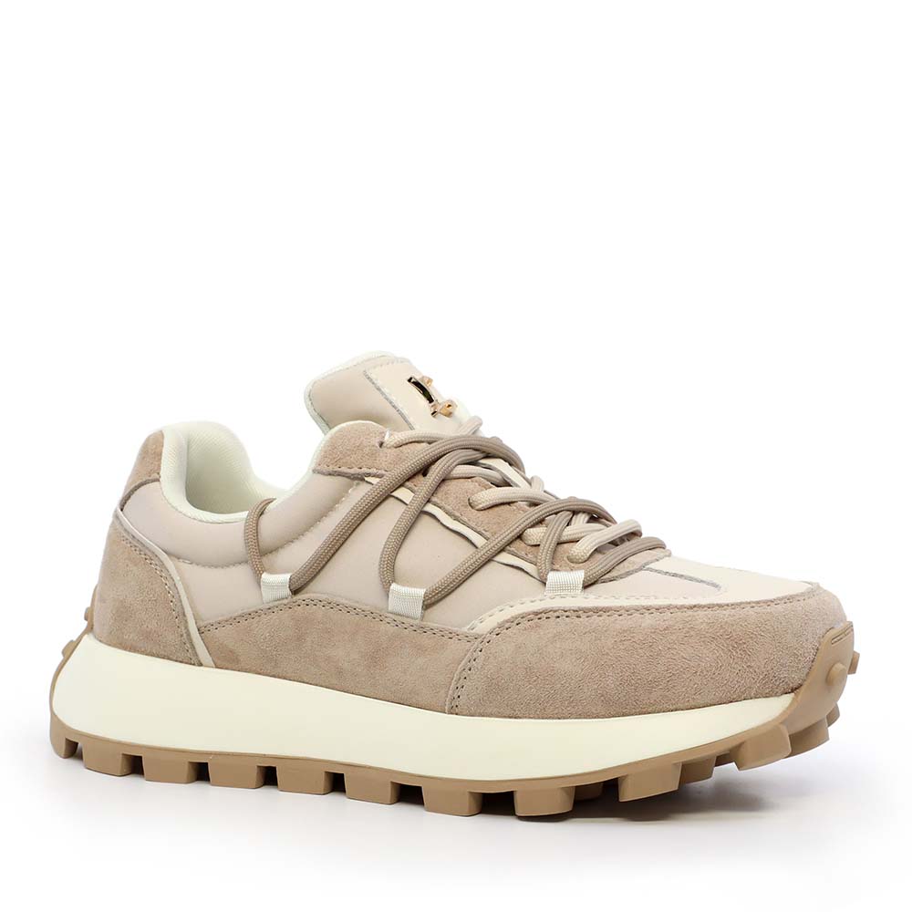 Sneakers cu șireturi duble femei Luca di Gioia bej din piele întoarsă și textil 1290DP6410VN - 1 | YEO