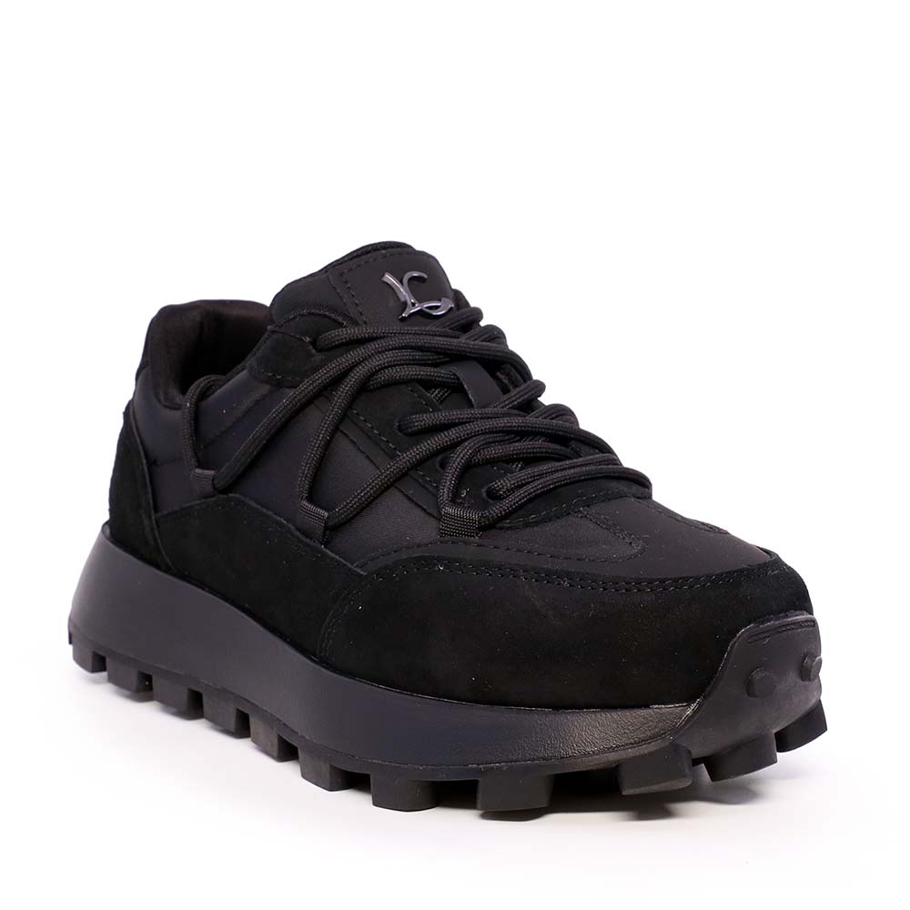 Sneakers cu șireturi duble femei Luca di Gioia negri din piele întoarsă și textil 1290DP6410VN - 1 | YEO