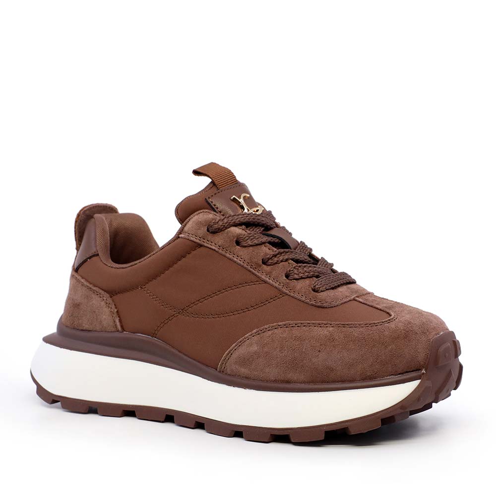 Sneakers cu talpă reliefată femei Luca di Gioia maro din piele întoarsă și textil 1290DP7510VM - 1 | YEO