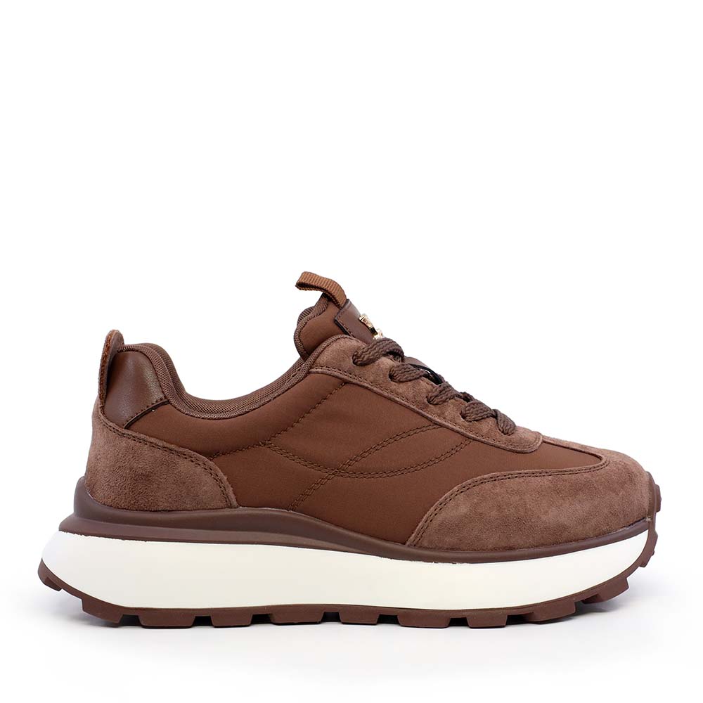 Sneakers cu talpă reliefată femei Luca di Gioia maro din piele întoarsă și textil 1290DP7510VM