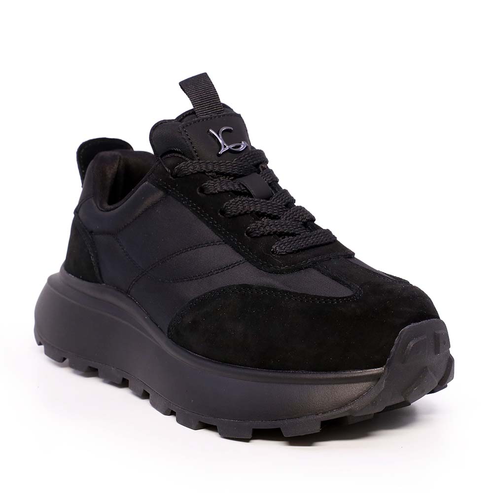 Sneakers cu talpă reliefată femei Luca di Gioia negri din piele întoarsă și textil 1290DP7510VN - 1 | YEO