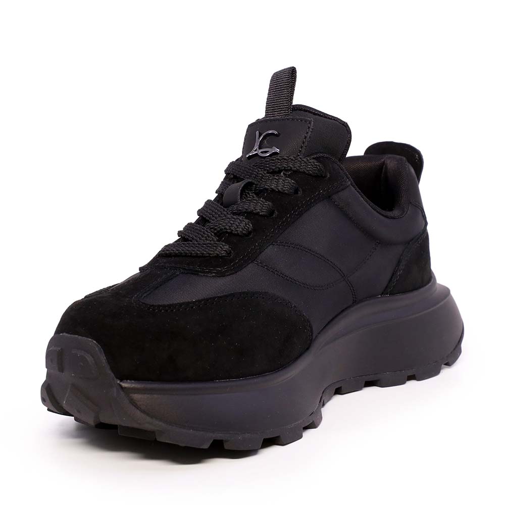 Sneakers cu talpă reliefată femei Luca di Gioia negri din piele întoarsă și textil 1292dp7510vn