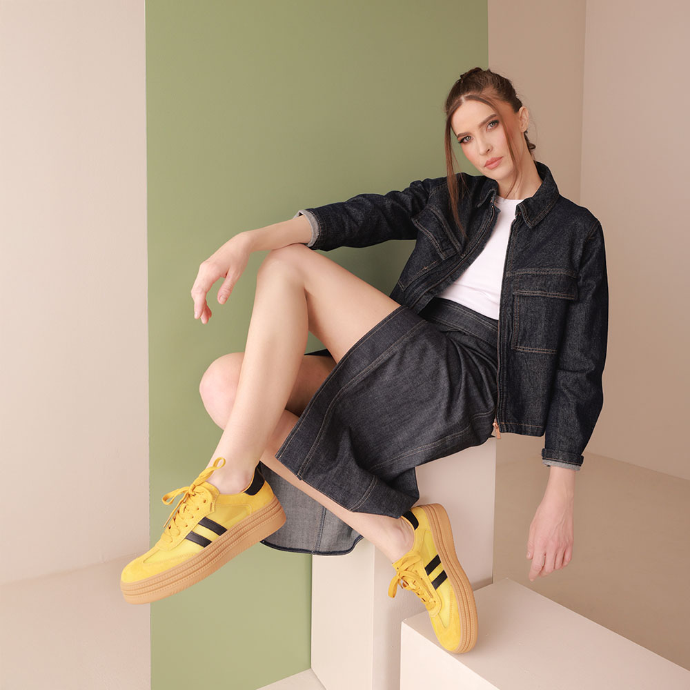 Sneakers femei Luca di Gioia galbeni din piele întorsă și  textil  1291DPF6100VG - imagine 2