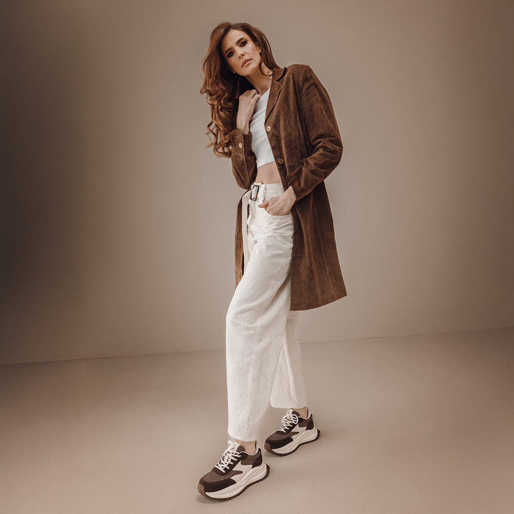 Sneakers femei Luca di Gioia maro din velur și material textil  3841DP294VM - imagine 2