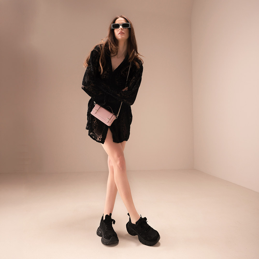 Sneakers femei Luca di Gioia negri din piele și textil  3841DP293N