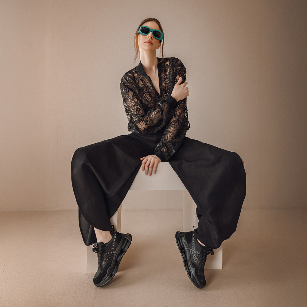 Sneakers ușori femei Luca di Gioia negri din piele  și textil  3841DP297VN - imagine 2