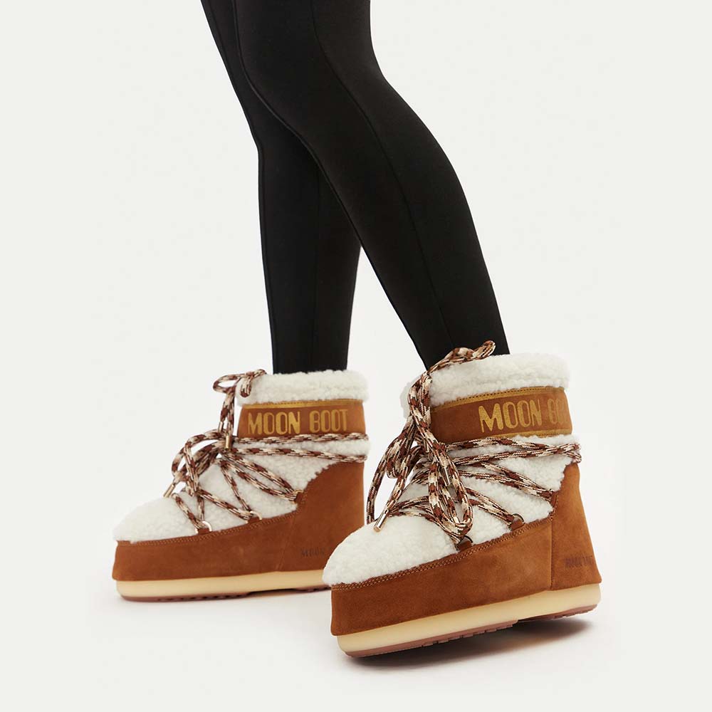 Ghete femei Moon Boot MB Icon Low Shearling cognac din piele și blană naturală 2880DG1409580VCO