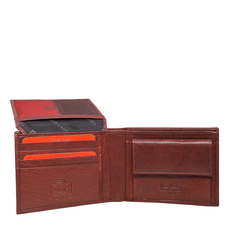 Pierre Cardin cognac brown leather wallet for men with RFID 7BPU8800CO