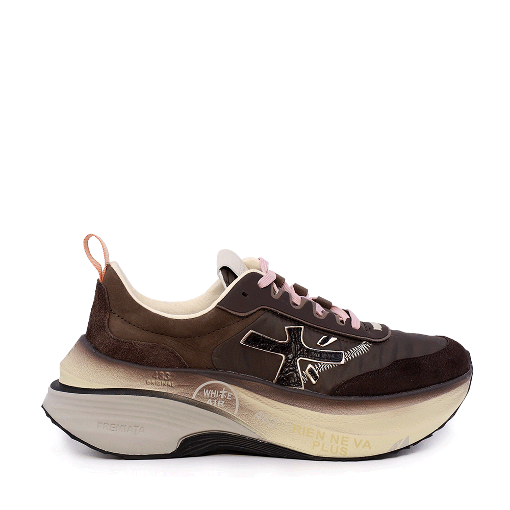 Adidasi femei Premiata Hill animal maro din piele si textil 1690DP7896M