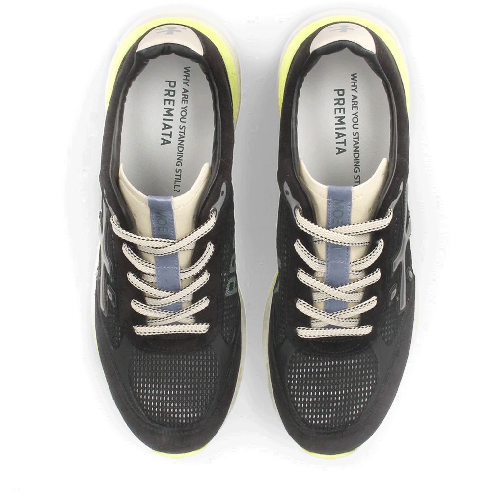 Sneakers bărbați Premiata Moerun negri perforați din piele întoarsă și textil 1697BPF6820VN
