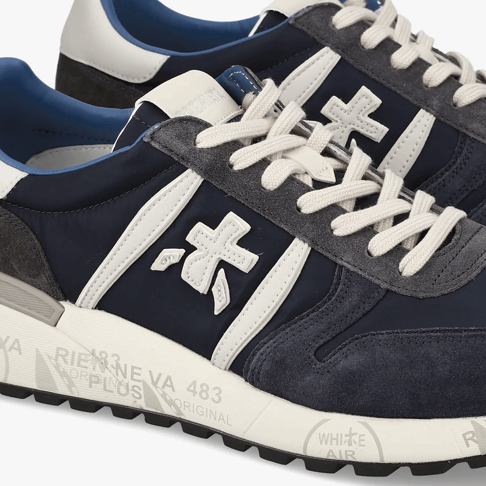 Sneakers bărbați Premiata Lander bleumarin din piele întoarsă și textil 1699BP7204VBL
