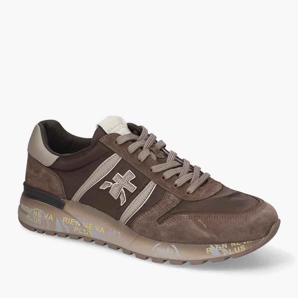 Sneakers bărbați Premiata Lander maro din piele și textil 1692BP8410M