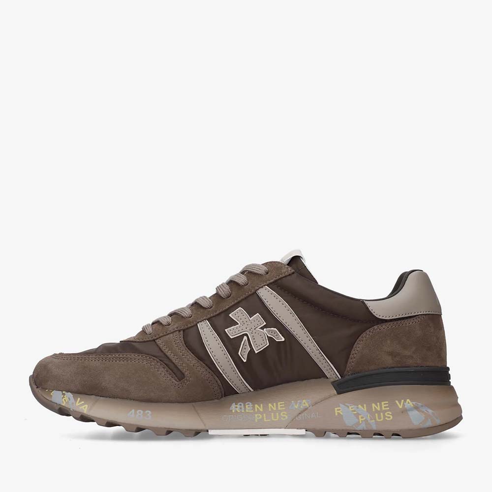 Sneakers bărbați Premiata Lander maro din piele și textil 1692BP8410M