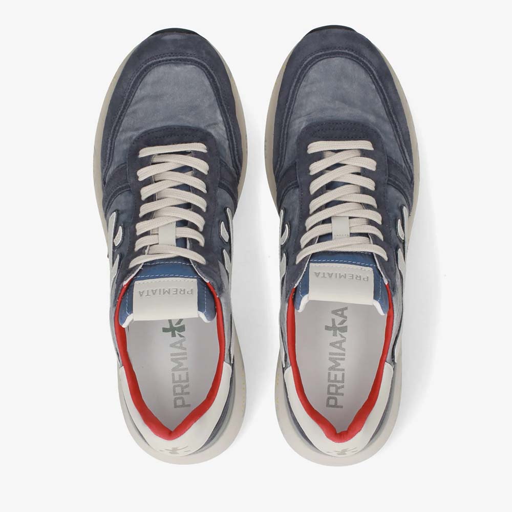 Sneakers bărbați Premiata Mick bleumarin din piele întoarsă și textil 1691BP8006BL