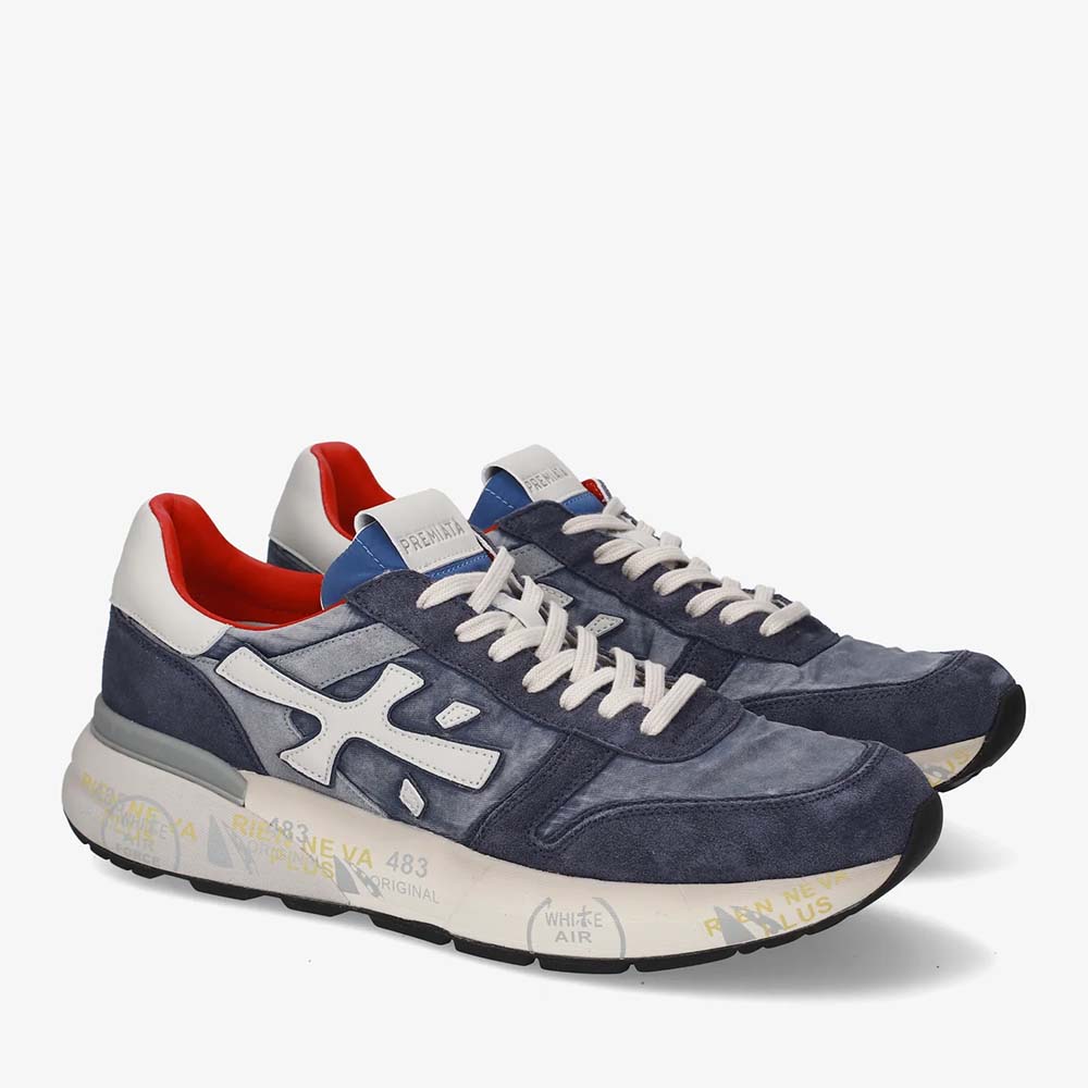 Sneakers bărbați Premiata Mick bleumarin din piele întoarsă și textil 1691BP8006BL