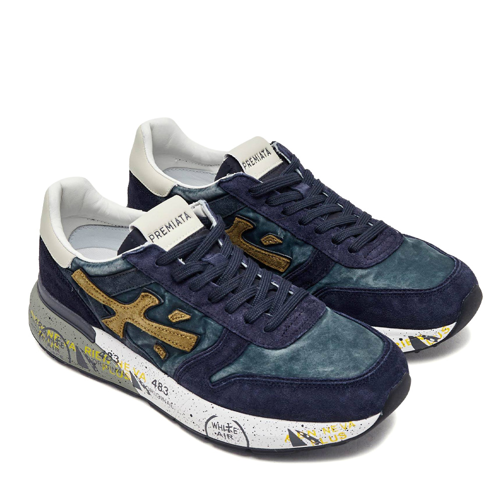 Sneakers bărbați Premiata Mick bleumarin din piele și textil 1692BP8435BL