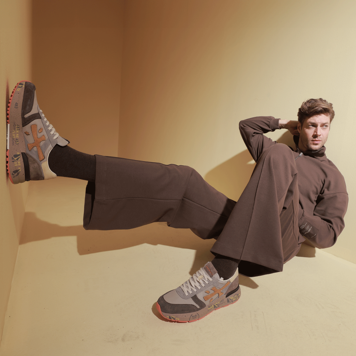 Sneakers bărbați Premiata Mick maro + gri din piele și textil 1690BP7866M - 1 | YEO