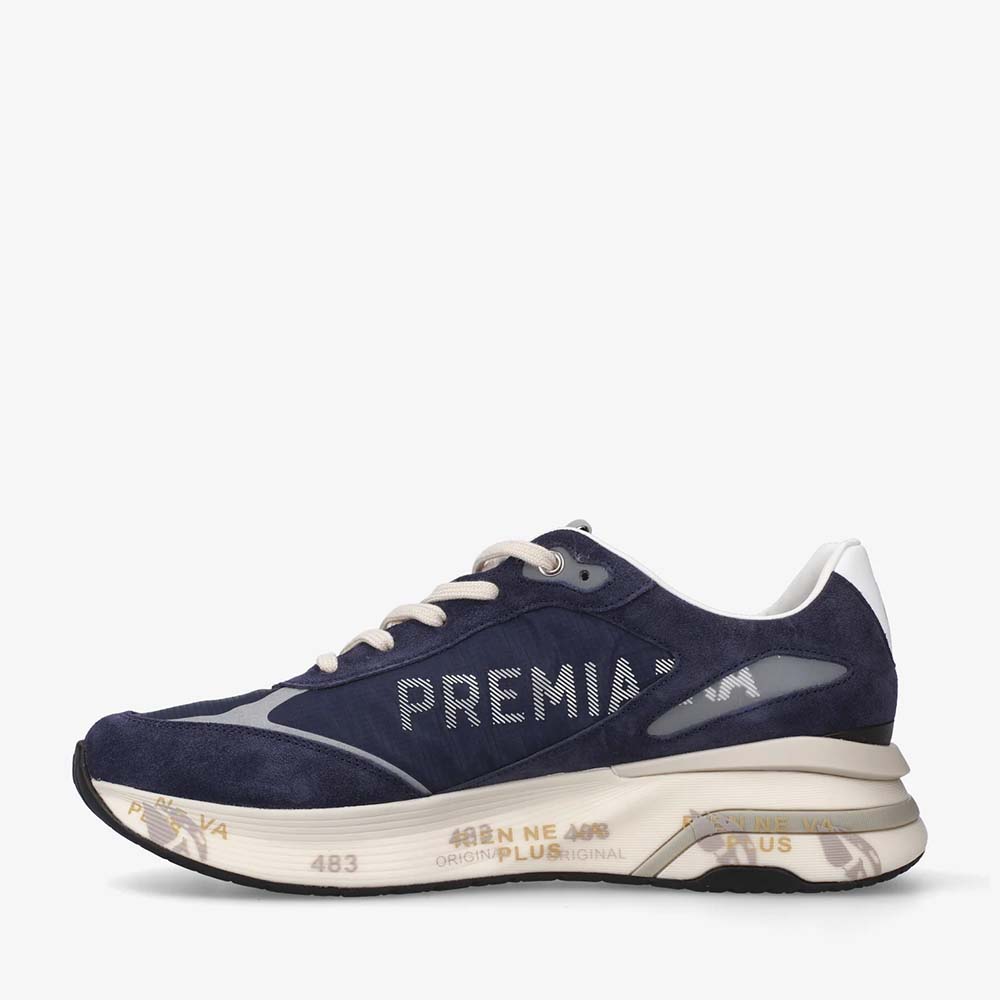 Sneakers bărbați Premiata Moe Run bleumarin din piele întoarsă și textil 1691BP7306BL
