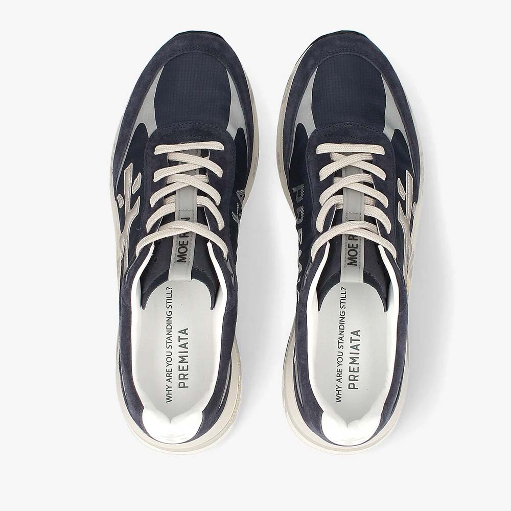 Sneakers bărbați Premiata Moe Run bleumarin din piele întoarsă și textil 1691BP7306BL