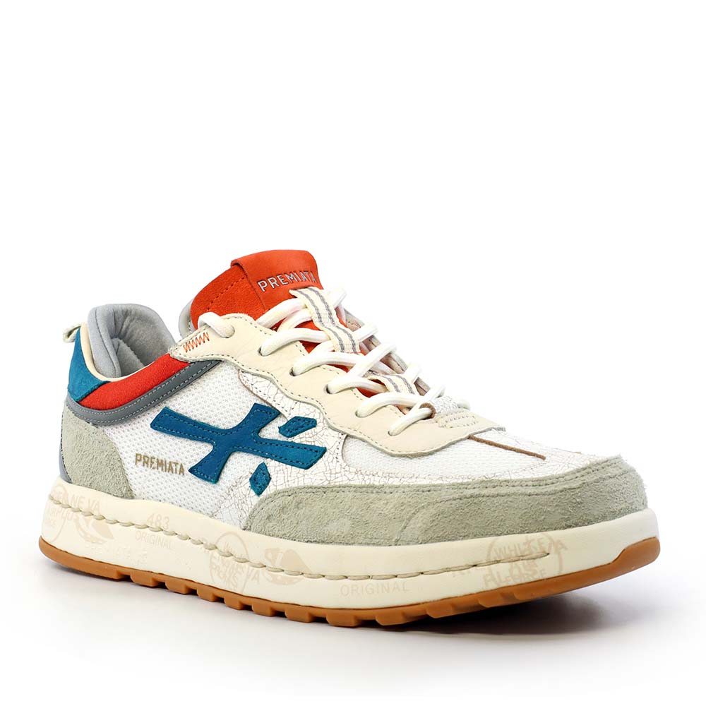 Sneakers bărbați Premiata Nous albi din textil și piele 1691BP8069A