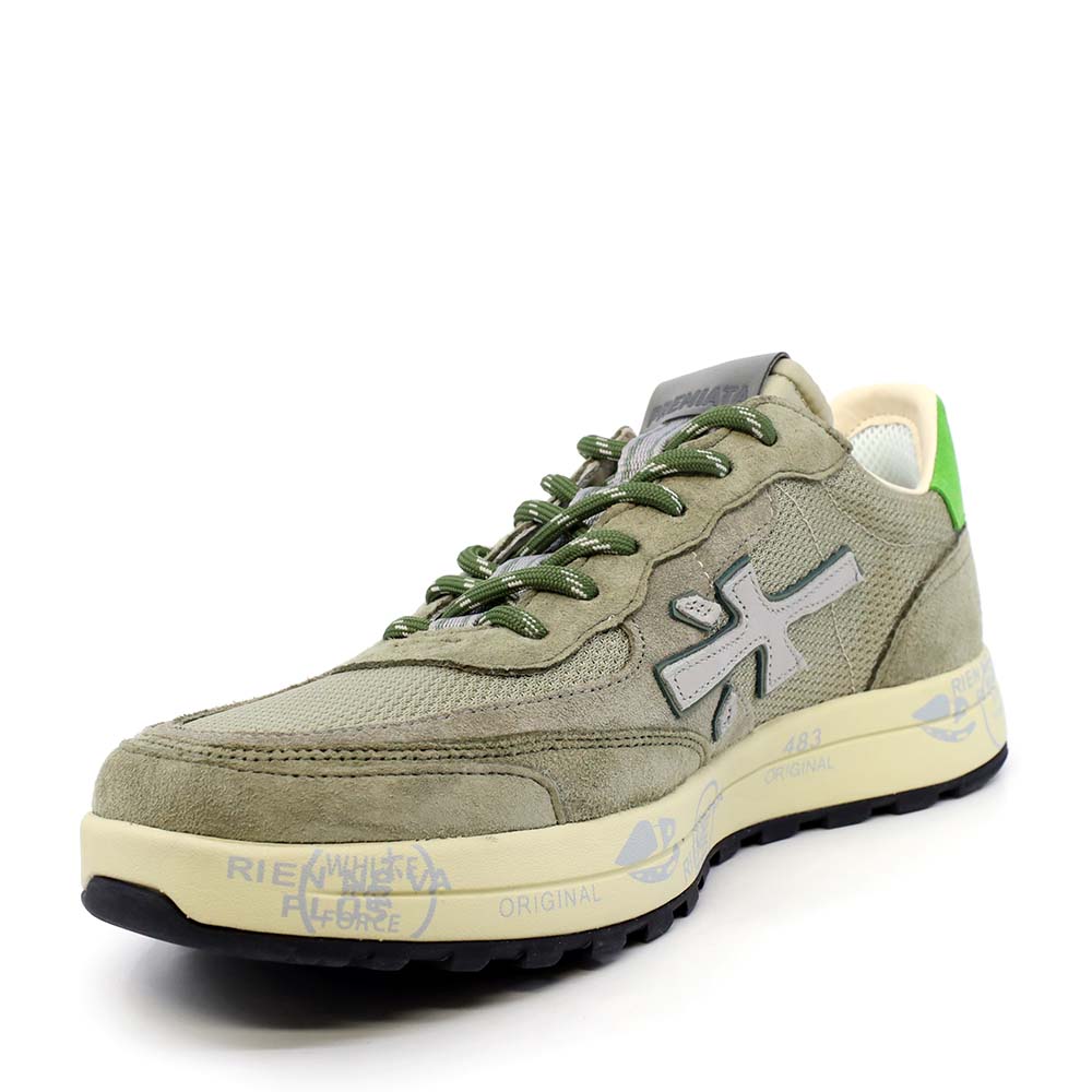 Sneakers bărbați Premiata Nous verzi din textil și piele 1691BP8062V