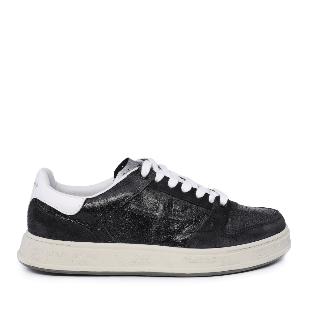 Sneakers bărbați Premiata Quinn negri din piele cu aspect vintage 1690BP7642N