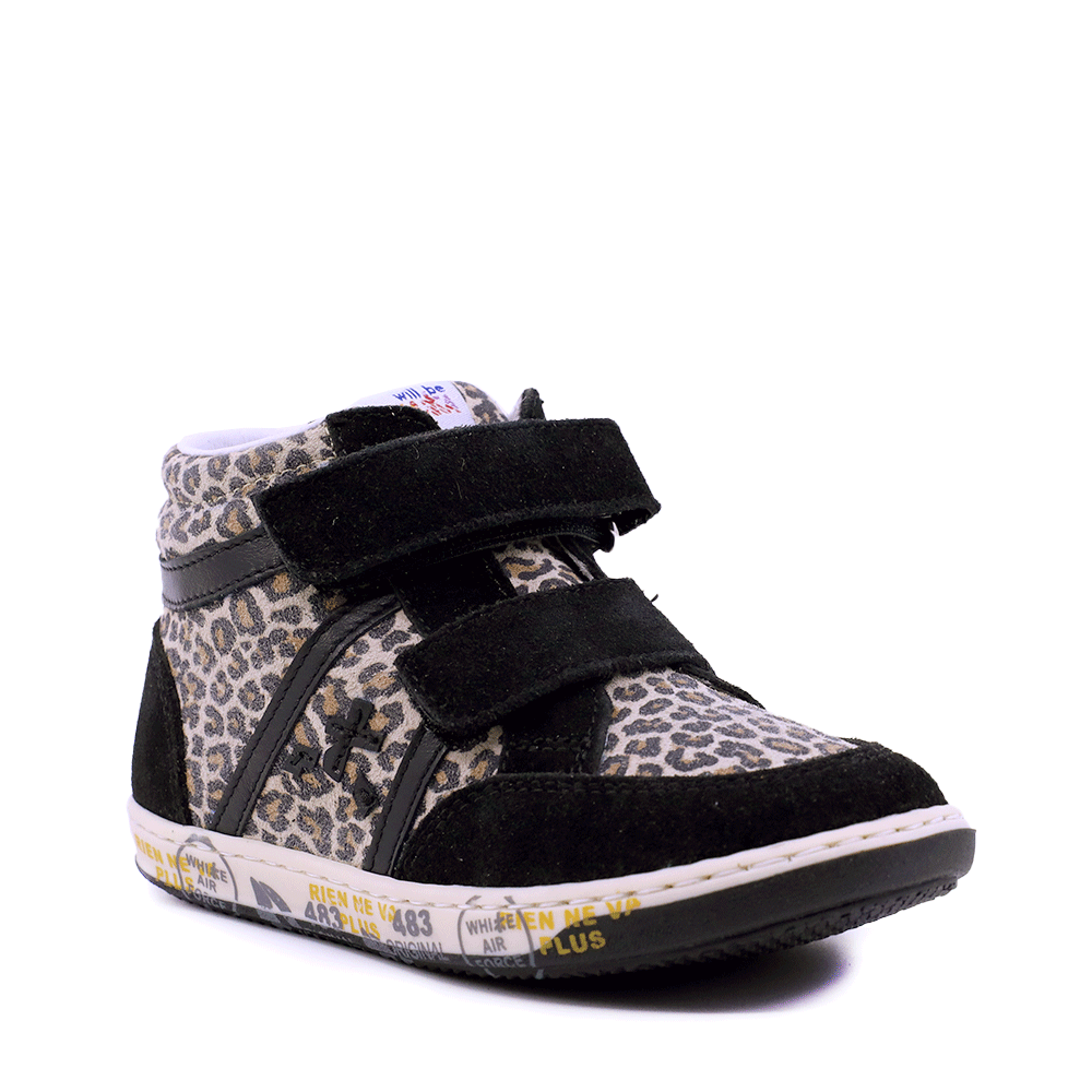 Sneakers high top fete Premiata BabyWally din piele întoarsă cu animal print 1712FG2509LEO