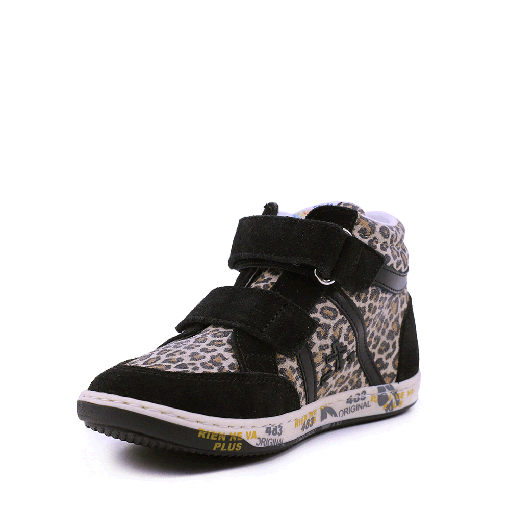 Sneakers high top fete Premiata BabyWally din piele întoarsă cu animal print 1712FG2509LEO