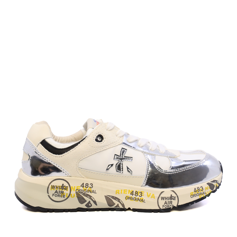 Sneakers fete Premiata Diva albi din sintetic, textil și piele 1711FP9459AG