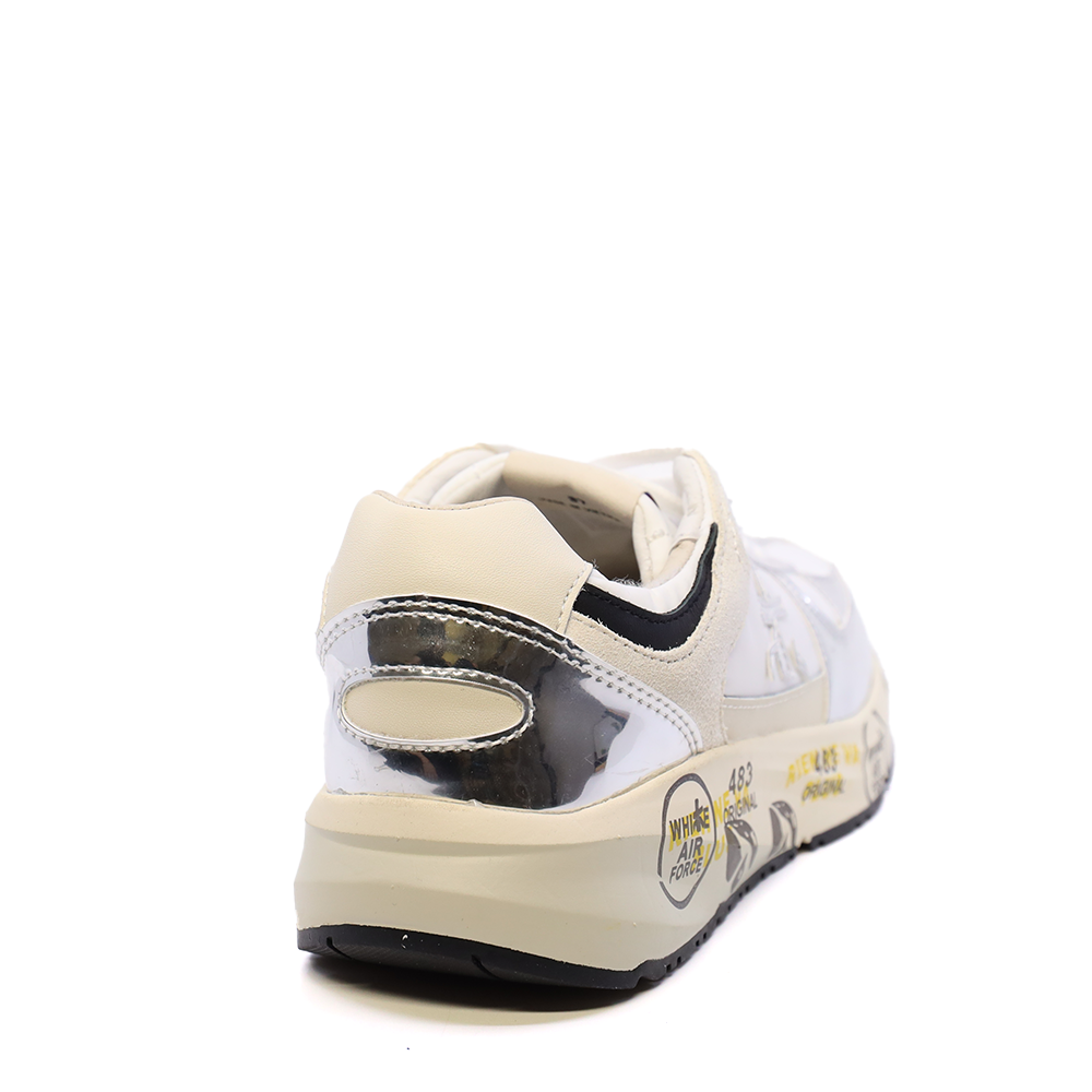 Sneakers fete Premiata Diva albi din sintetic, textil și piele 1711FP9459AG