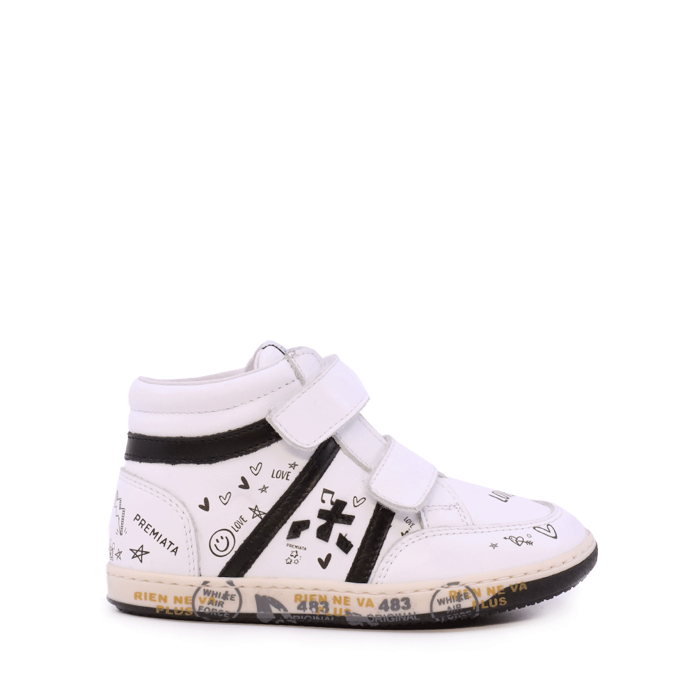 Sneakers high top copii Premiata BabyWally albi din piele  1712MG2507AN