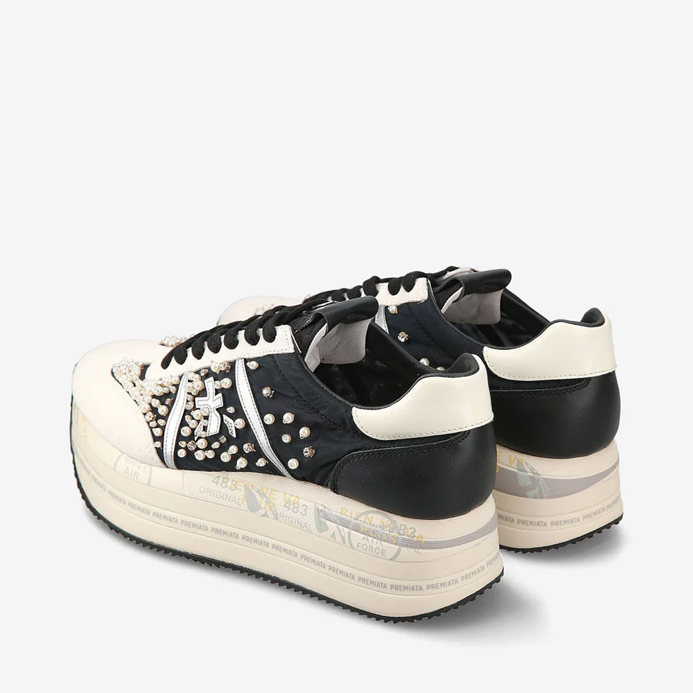 Sneakers femei Premiata Beth negri din piele întoarsă și textil tip fâș 1697DP6752N