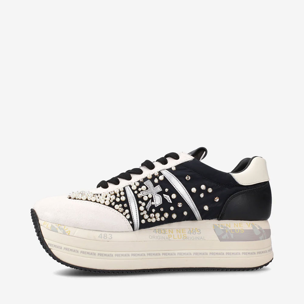 Sneakers femei Premiata Beth negri din piele întoarsă și textil tip fâș 1697DP6752N