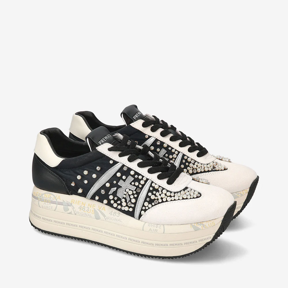 Sneakers femei Premiata Beth negri din piele întoarsă și textil tip fâș 1697DP6752N