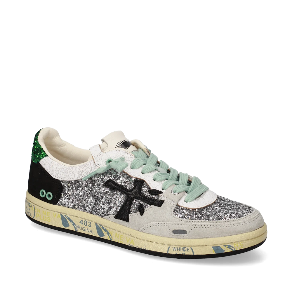 Sneakers femei Premiata BSKT ClayD argintii din piele și glitter 1691DP8165GLAG - imagine 2