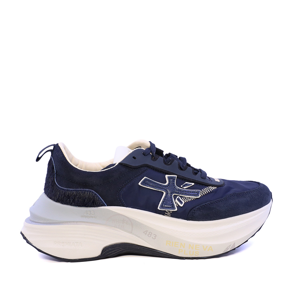 Premiata Sneakers femei Premiata Hill bleumarin din piele întoarsă și textil 1692DP8686BL