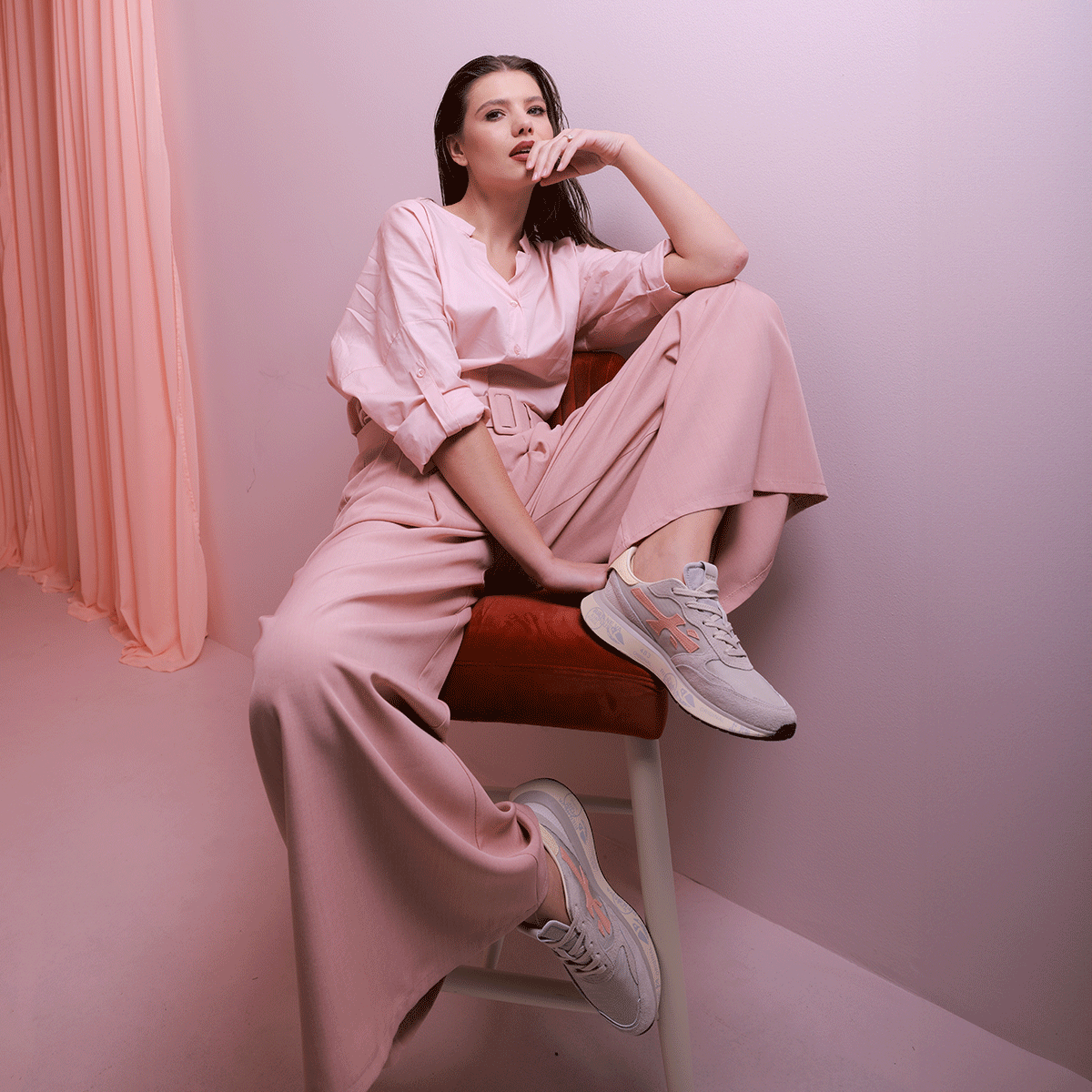 Sneakers femei Premiata Lauryn gri din piele și textil 1691DP8184GR