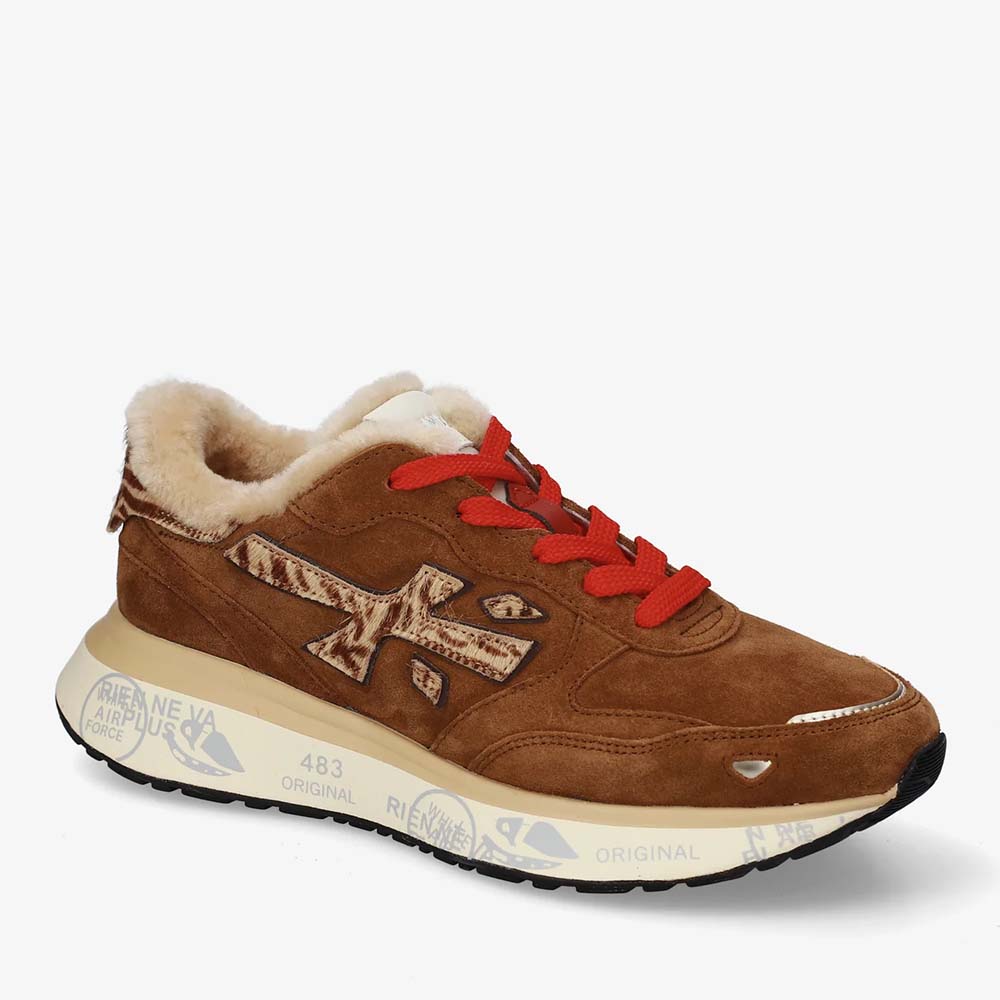 Sneakers îmblăniți femei Premiata Lauryn cognac din piele 1692DP8532VCO