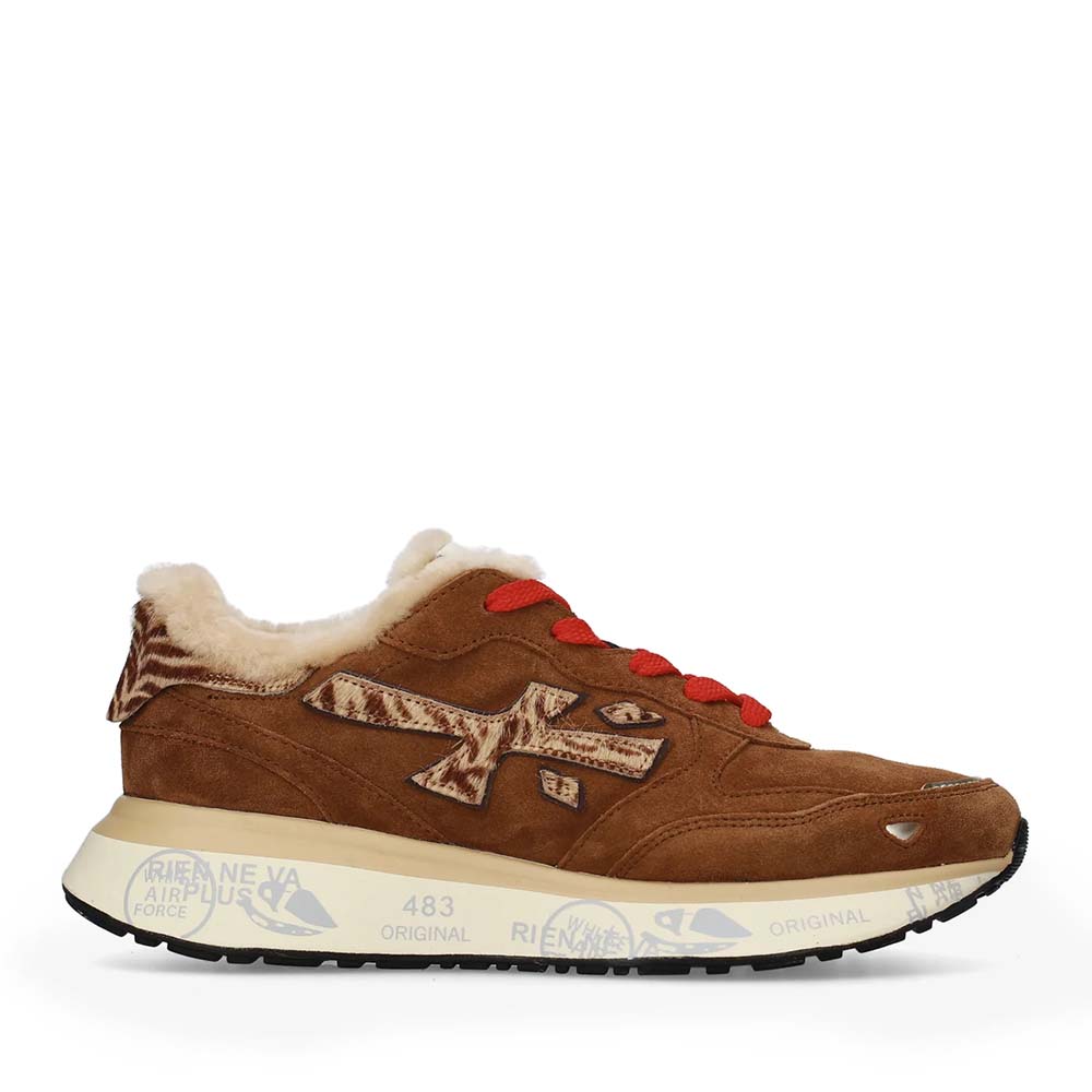 Sneakers îmblăniți femei Premiata Lauryn cognac din piele 1692DP8532VCO