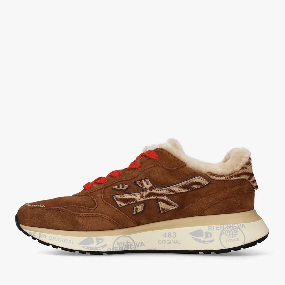 Sneakers îmblăniți femei Premiata Lauryn cognac din piele 1692DP8532VCO