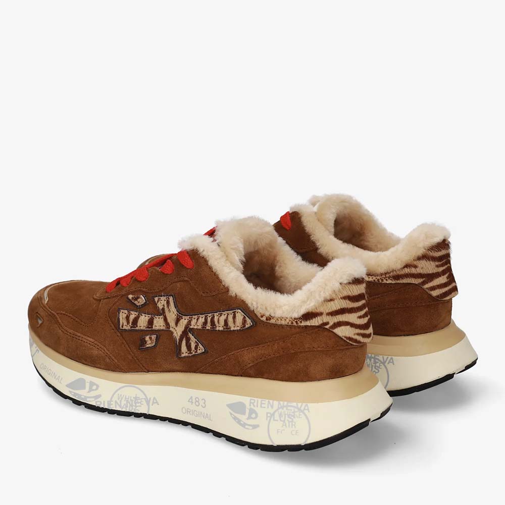 Sneakers îmblăniți femei Premiata Lauryn cognac din piele 1692DP8532VCO