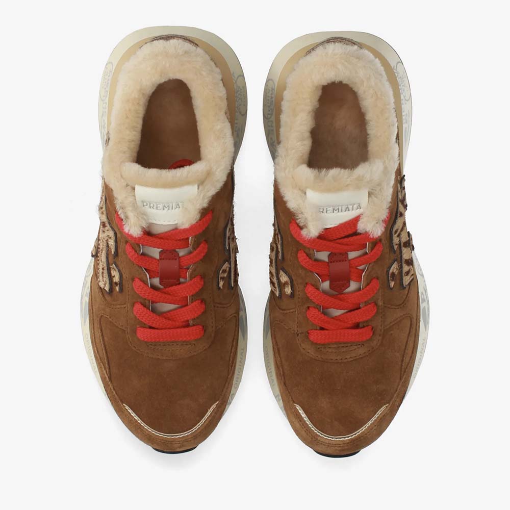 Sneakers îmblăniți femei Premiata Lauryn cognac din piele 1692DP8532VCO