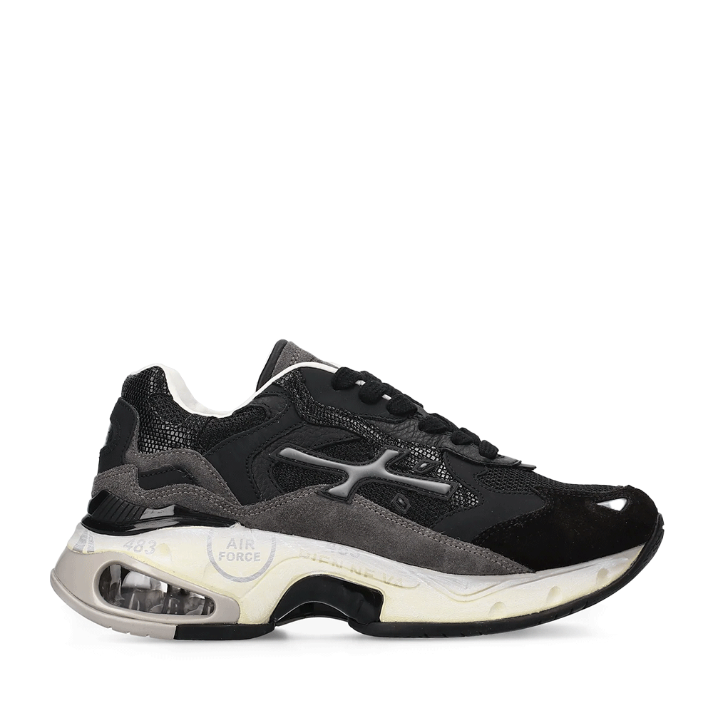 Sneakers Premiata Sharky-D negri din piele și textil 1690DP429N