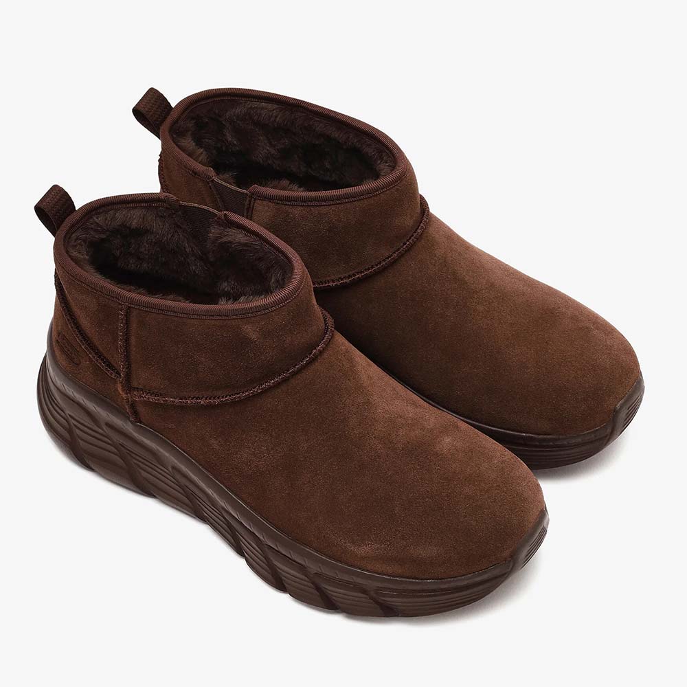 Ghete îmblănite femei Skechers Bobs B Flex Hi maro din piele 1962DG117390VM