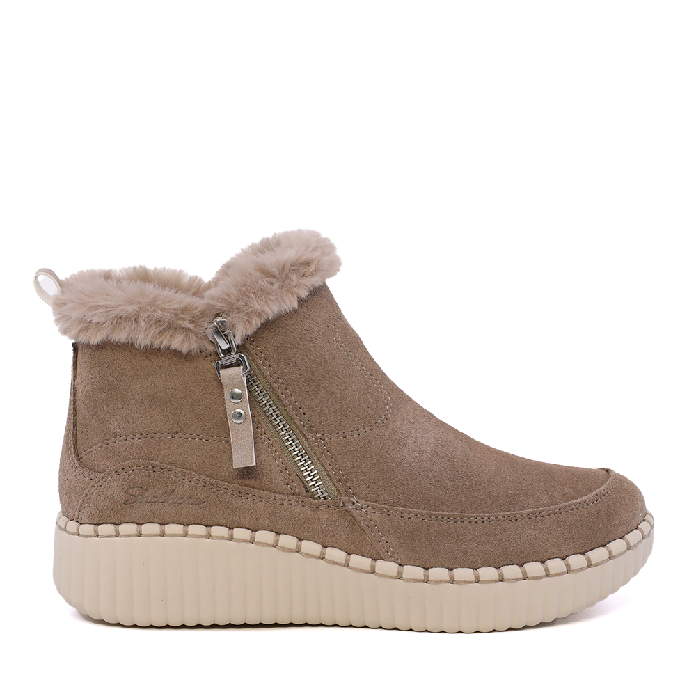 Ghete îmblănite femei Skechers Wilshire Boulevard taupe din piele 1960DG168108VTA