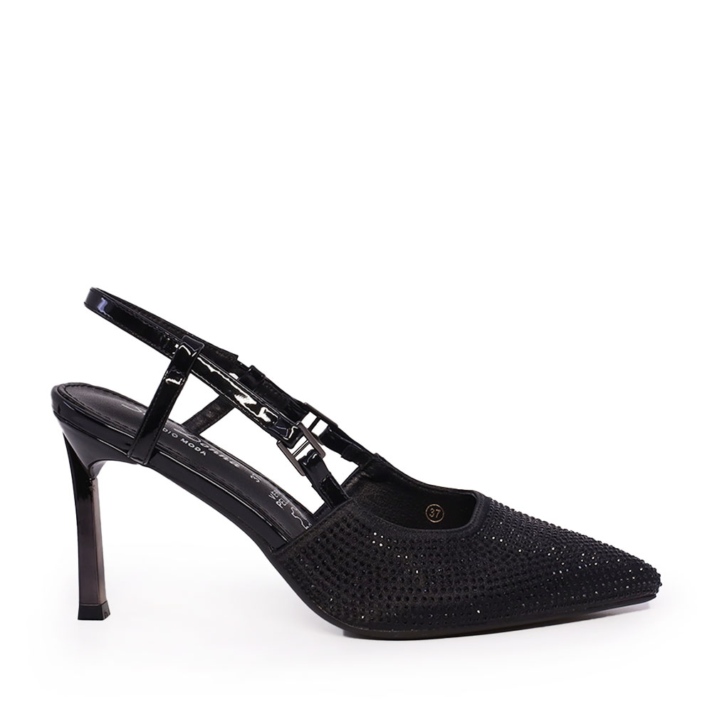 Pantofi slingback femei Solo Donna negri cu strasuri 1160DD1130N