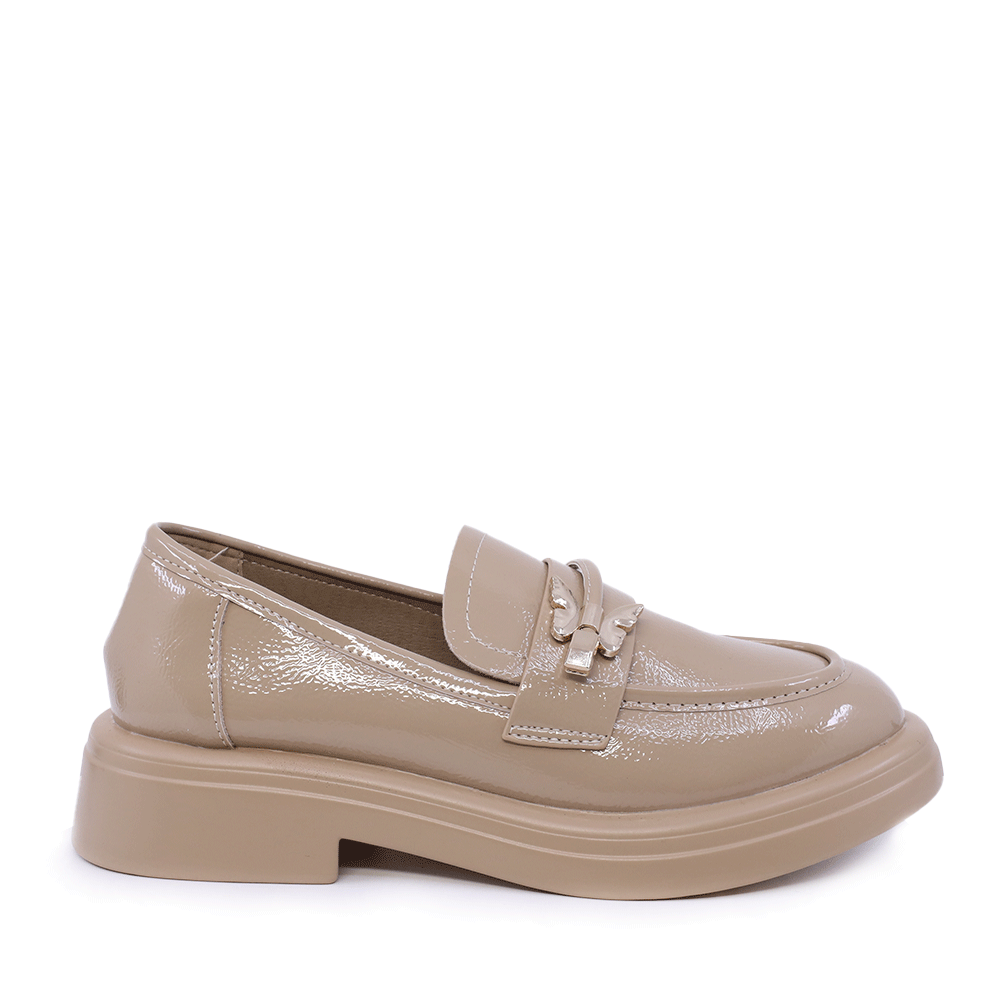 Pantofi tip loafer femei Solo Donna bej din piele lăcuită 2541DP9995LBE