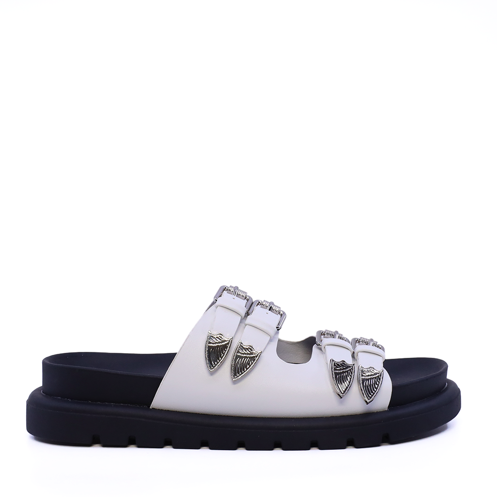 Saboți cu accesorii și catarame metalice femei Solo Donna albi 2741DST8212A