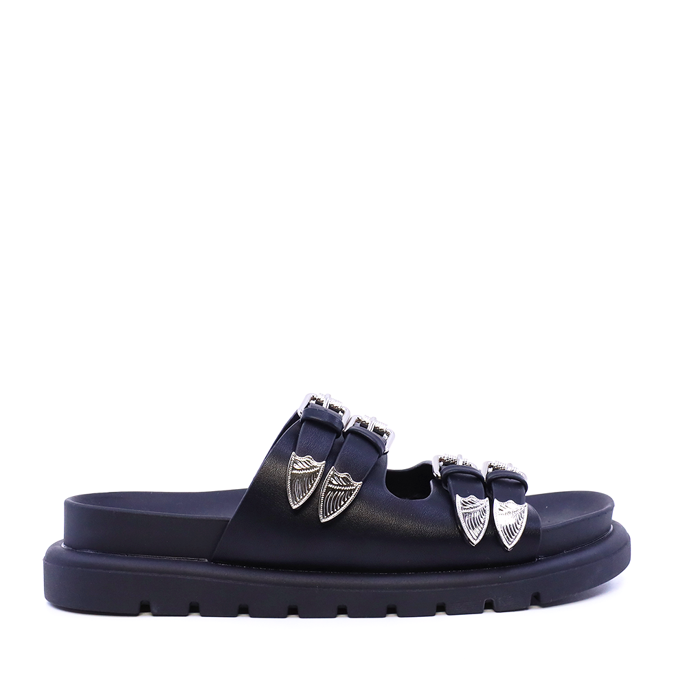 Saboți cu accesorii și catarame metalice femei Solo Donna negri 2741DST8212N